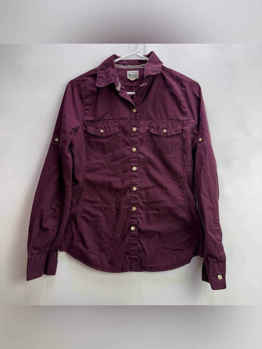 Converse One Star Women’s Burgundy Button-Up Shirt with Chest Pockets